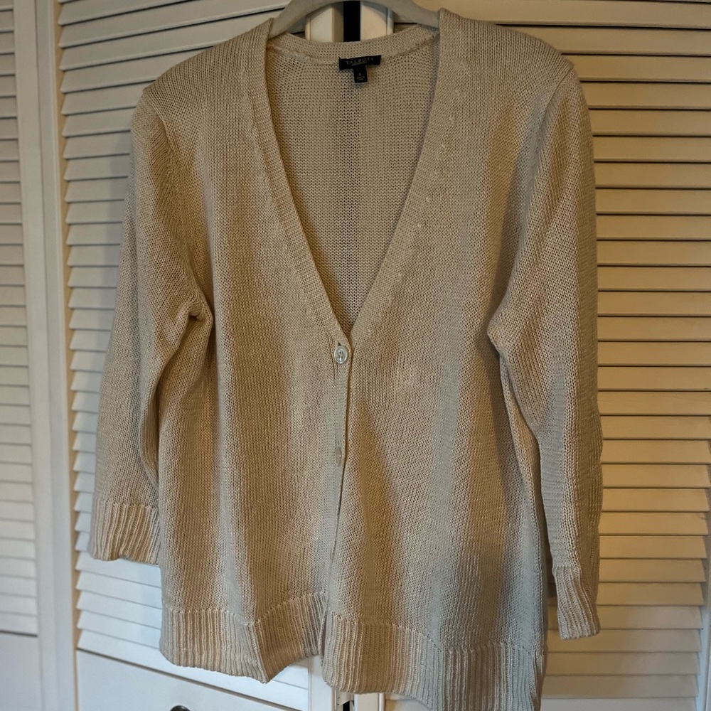 Talbots Cream V-Neck Linen Cardigan Sweater